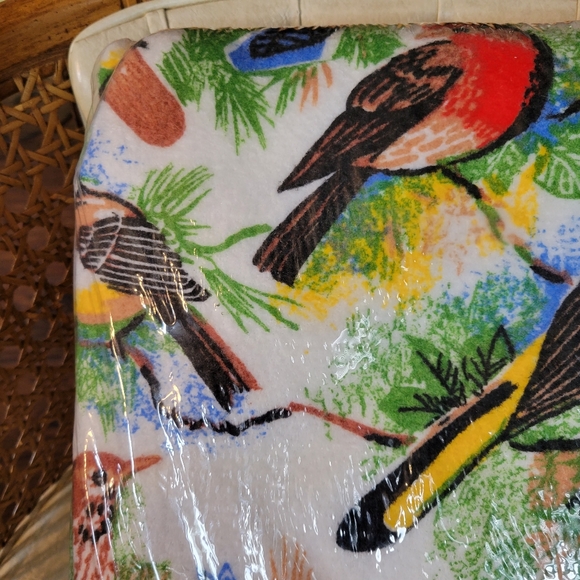 NWT Retro Woodlands Bird Blanket Twin Bedding Nature Theme. VTG Cabin Decor. - Picture 5 of 7